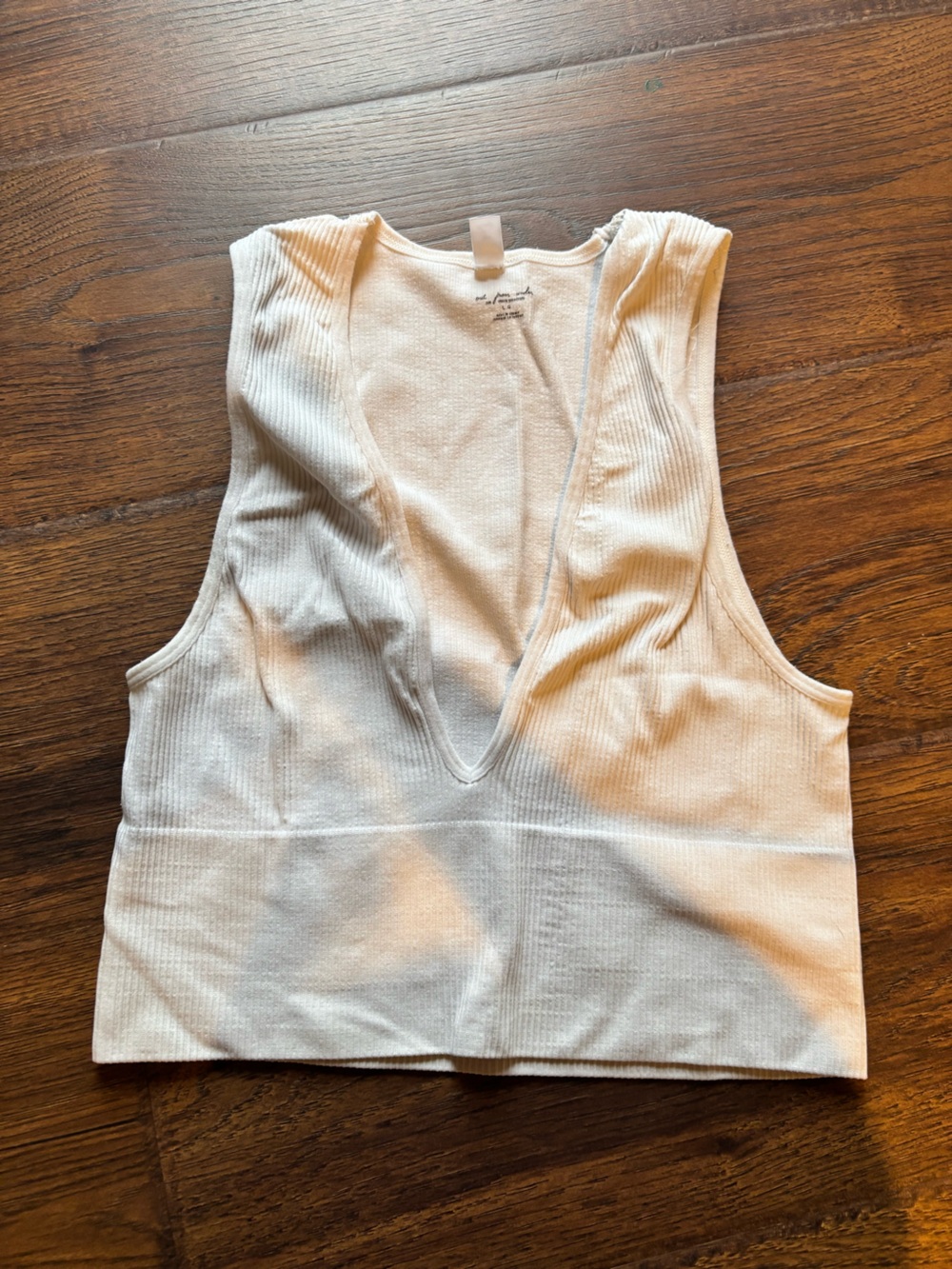 Urban Outfitters Cream Ribbed Deep V Crop Tank